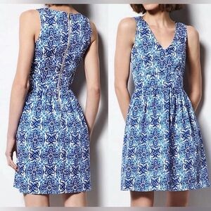 Milly Design Nation Coastal Mosaic Print Blue White Sleeveless Mini Dress Sz 2